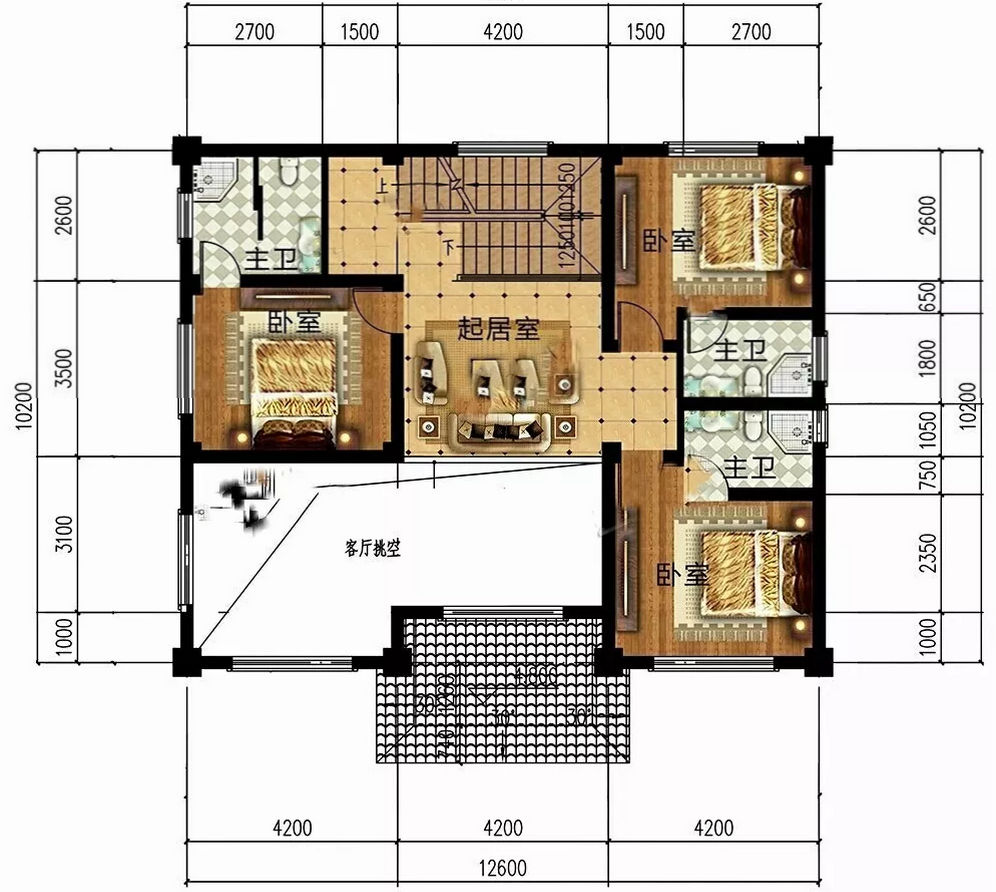 130平的新中式別墅，帶挑空客廳，布局真的很贊(圖3)